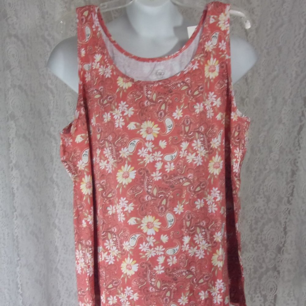 Floral Daisies Print Summer Knit Tank Top/Tunic Rosy Pink Plus  Size  26/28W NWT
